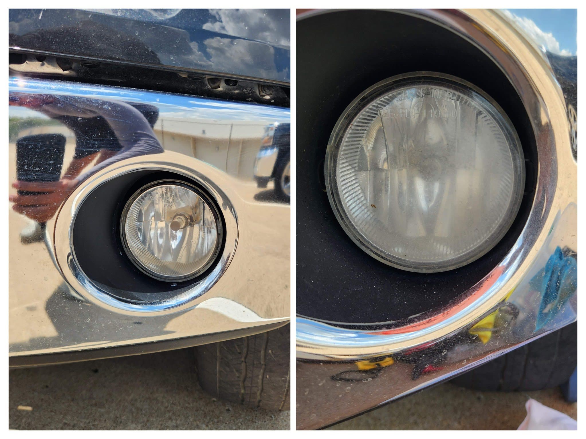 Fog light restoration before and after comparison