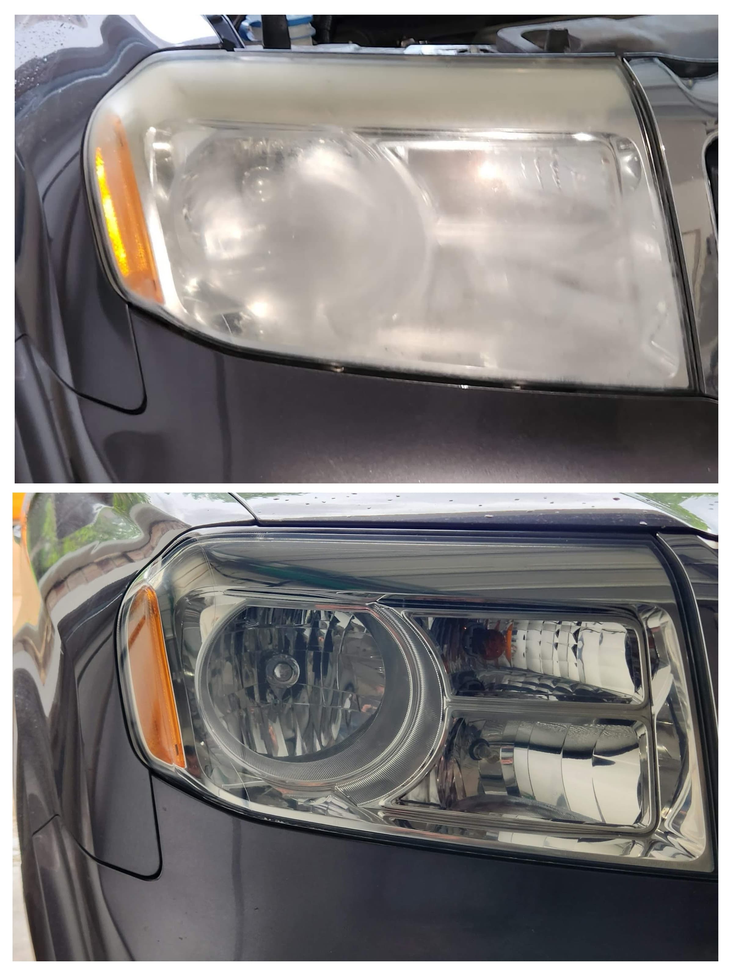Headlight restoration before and after collage