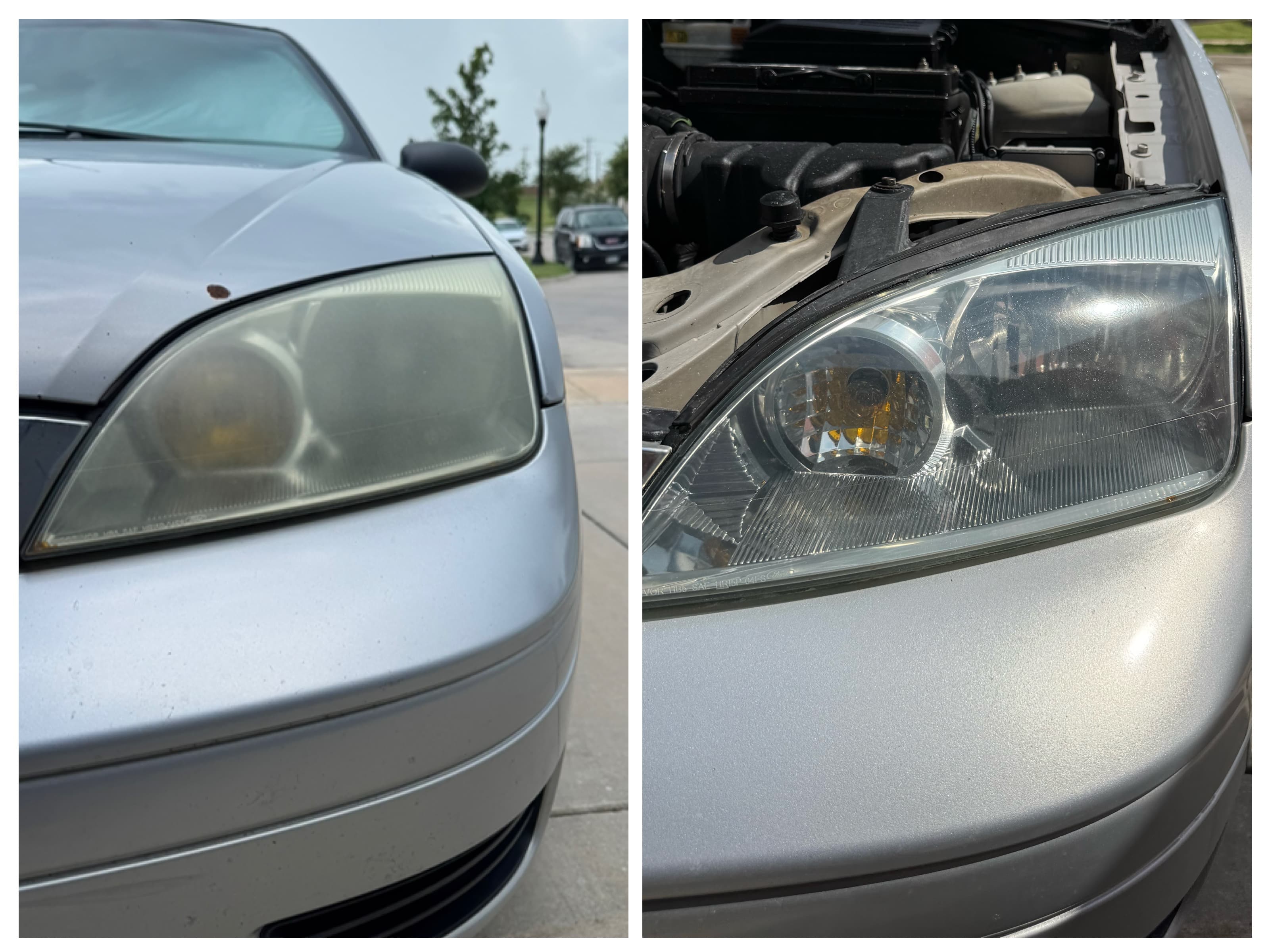 Headlight restoration before and after collage