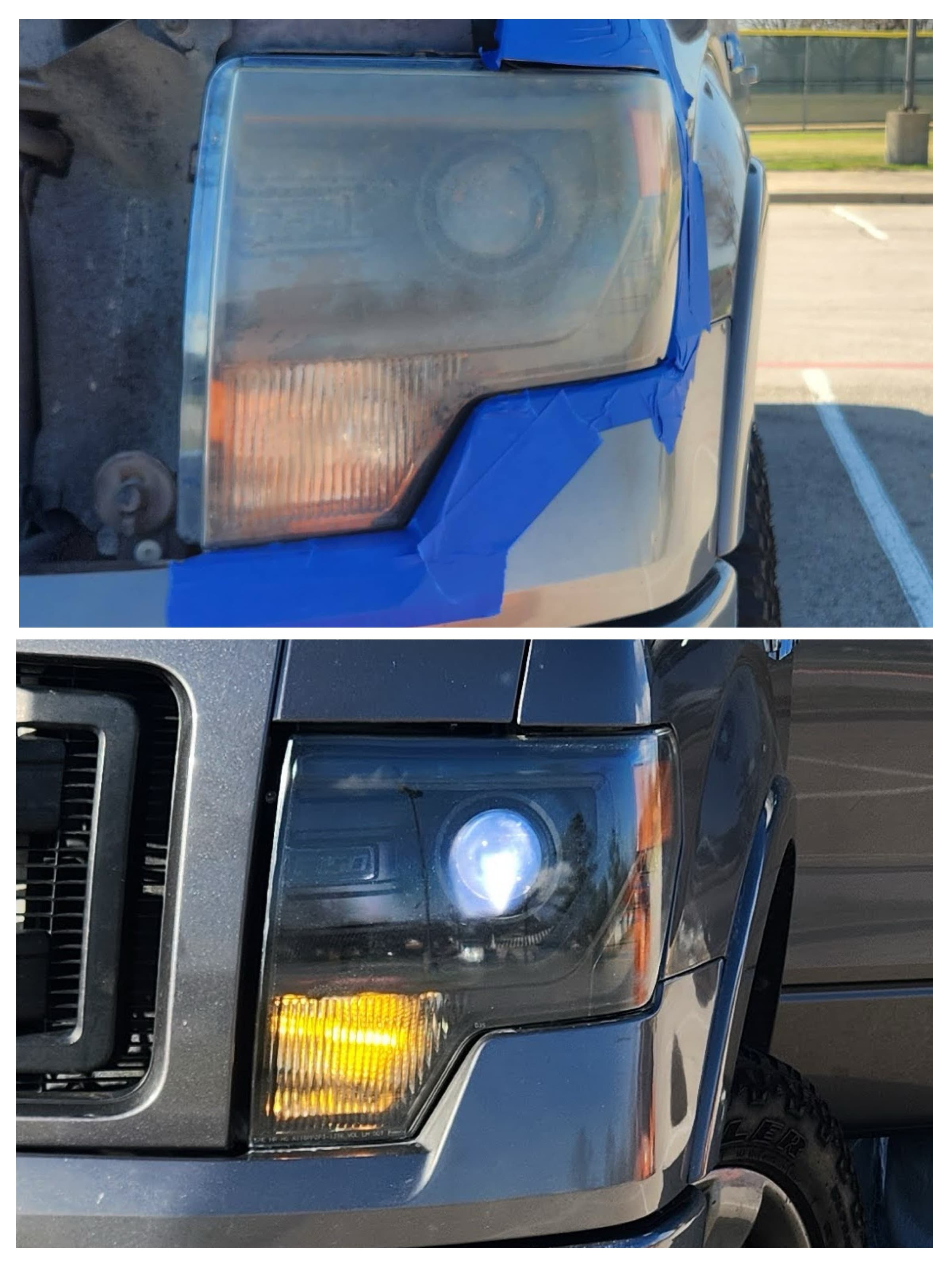 Headlight restoration before and after collage