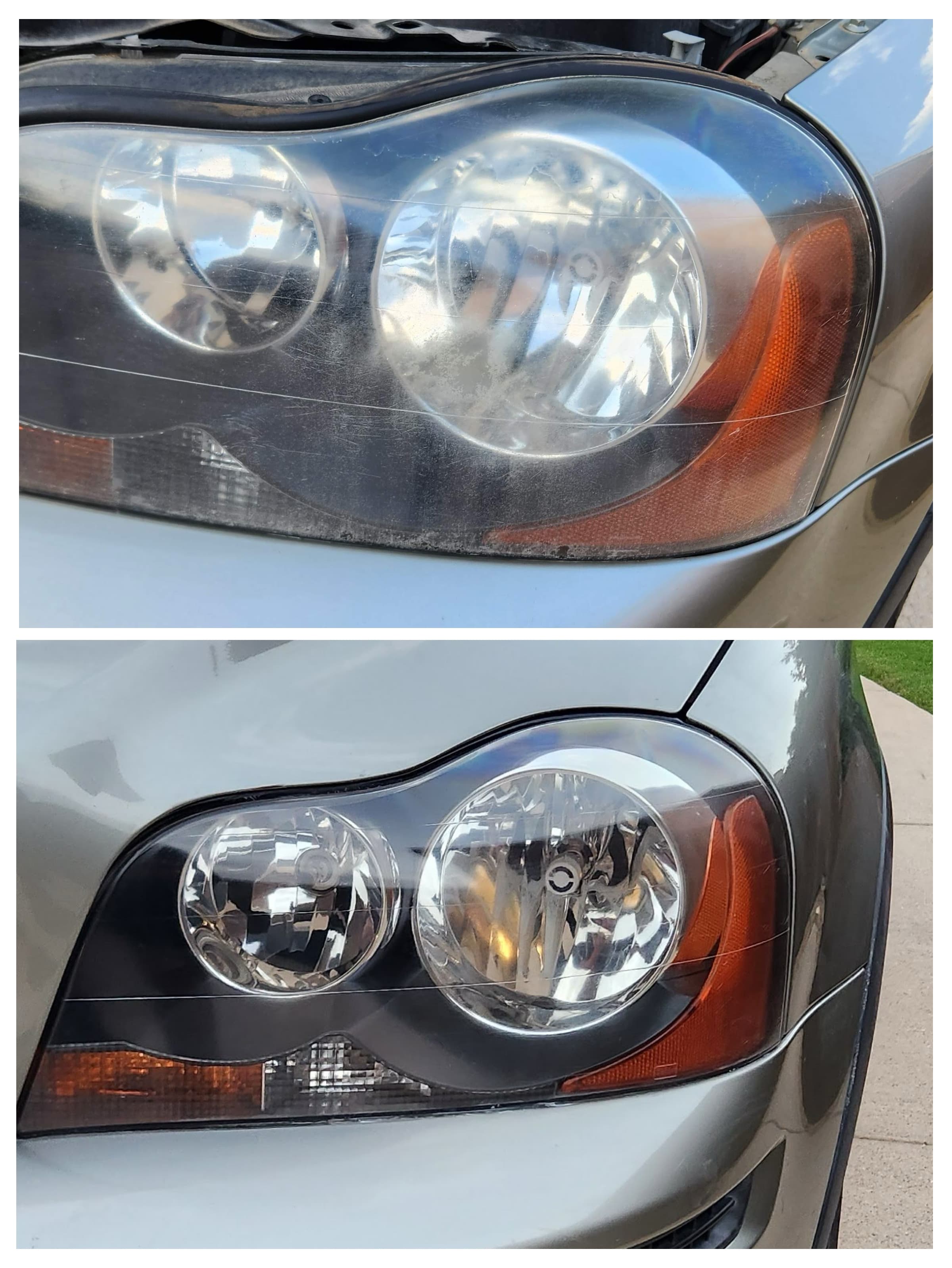 Headlight restoration before and after collage